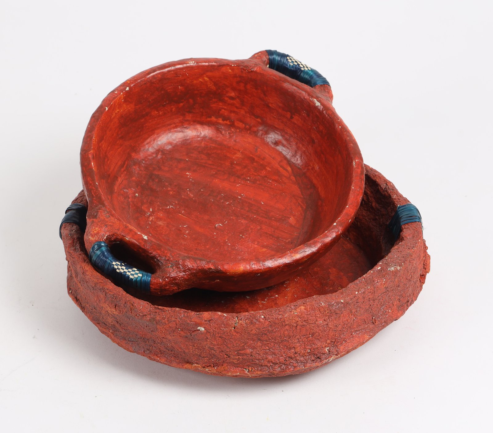Papier Mache Rust Decorative Bowl with Sikki Grass Handles (2)