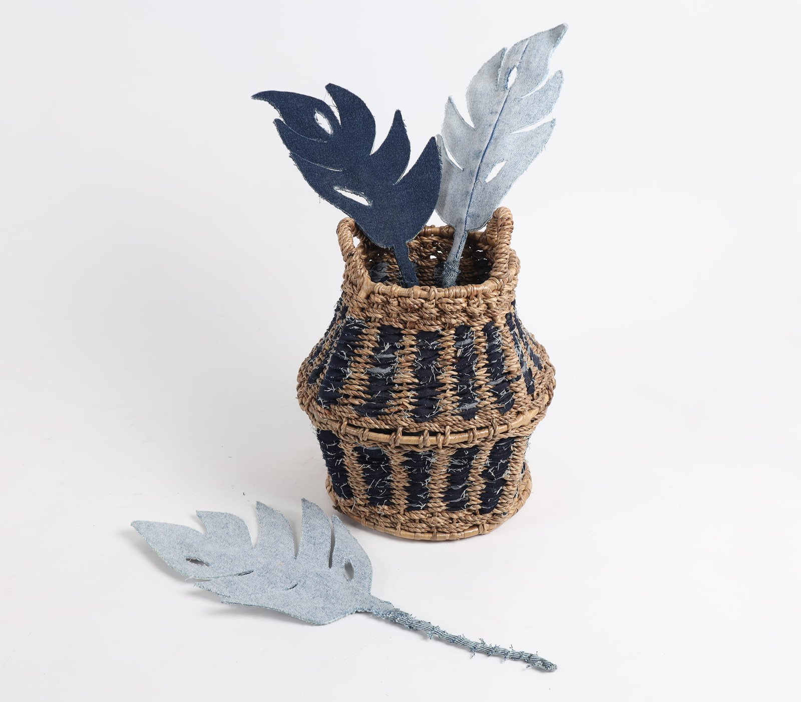 Upcycled Denim Fabric Monstera Leaves (1)