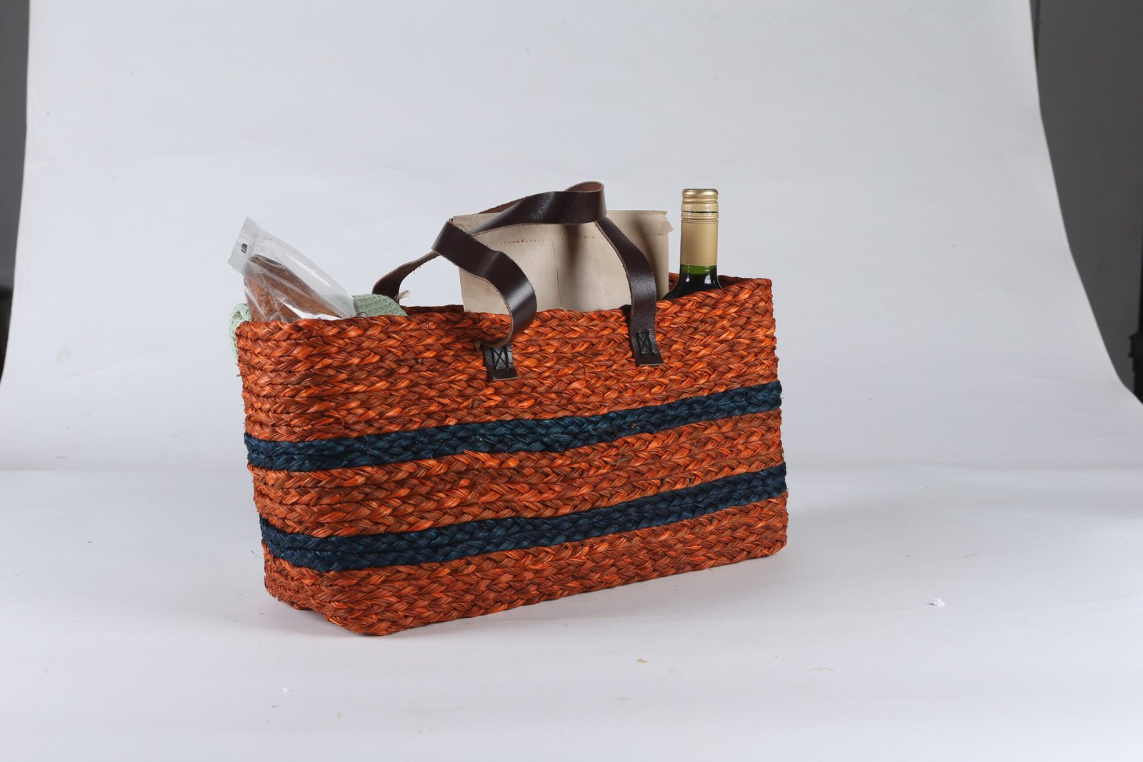Handwoven Sabai Grass Tote Bag with Leather Handles